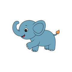 Illustration Kawaii Jumping Baby Elephant Side View Vector