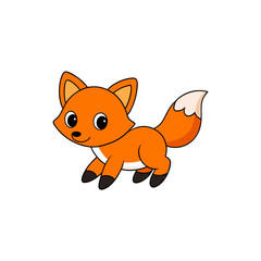 Kawaii Style Jumping Baby Fox Side View Vector Cartoon