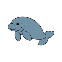 Fototapeta premium Vector Cute Jumping Baby Manatee Side View Vector Kawaii