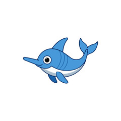 Obraz premium Illustration Kawaii Jumping Baby Swordfish Side View Vector