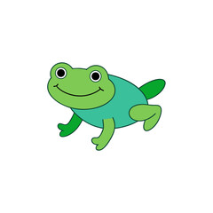 Side View Kawaii Cartoon Frog Jumping in Joyful Vector Style for Clipart Use