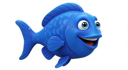 Fototapeta premium A Cheerful Blue Cartoon Fish Swimming Joyfully in an Imaginary World