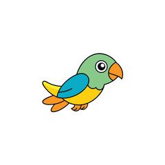 Kawaii Cartoon Vector Illustration of a Side View Jumping Tiny Parrot