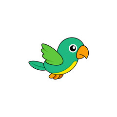 Side View of a Jumping Parrot in Kawaii Cartoon Vector Format for Clipart Use