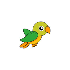 Jumping Parrot Vector in Kawaii Cartoon Art Style from Side Perspective