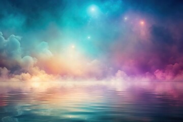 Obraz premium Dreamlike Seascape with Pastel Clouds and Celestial Lights Reflecting on Calm Waters