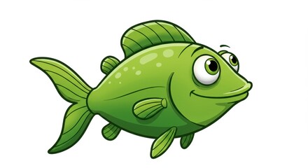 A Cheerful Green Cartoon Fish Illustration A Delightful Aquatic Character Design for Kids