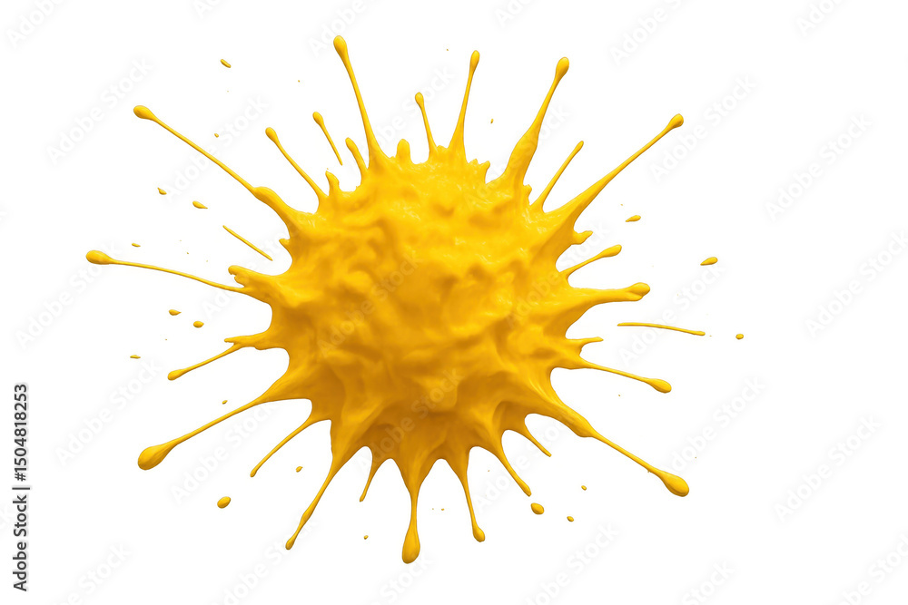 Aufkleber vibrant yellow paint splashing, creating dynamic splatters and droplets against a transparent backgr