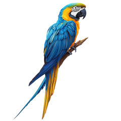 Fototapeta premium Beautiful macaw parrot perched on branch tropical bird wildlife illustration isolated on transparent background 