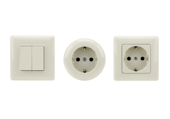 Close up of cream colored electrical outlets and light switches Isolated on transparent background