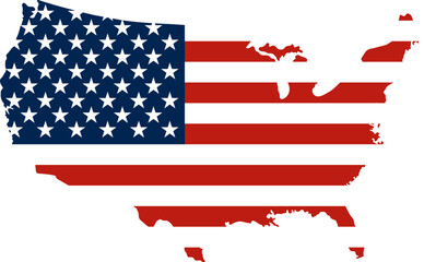Map of the United States with an integrated US flag. Vector silhouette of the country. Illustration of the USA, a national symbol, and geography. Ideal for digital design