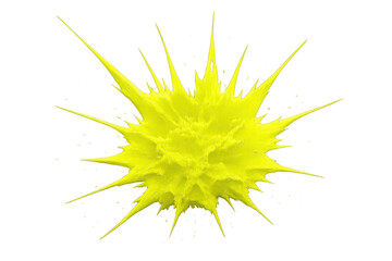 Yellow paint splattering, forming sharp, dynamic spikes with vibrant energy against transparent backdrop