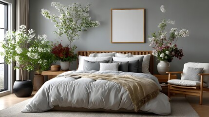 modern living room with bed