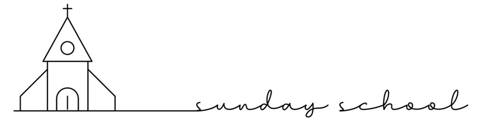 Sunday school one line icon with caption. Continuous line. Flat vector illustration isolated on white © Ivan Burchak