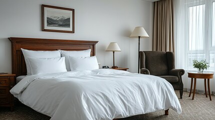 Luxurious hotel bedroom with a comfortable seating area.