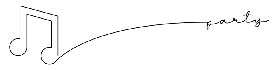 Musical party one line icon with caption. Continuous line drawing style. Footer, header. Vector illustration isolated on white background.