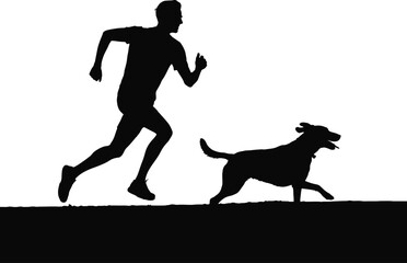 Man and dog running silhouettes active lifestyle fitness