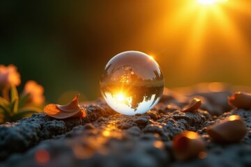 Golden hour sunbeams refract through crystal, warm hues , background, warm tones