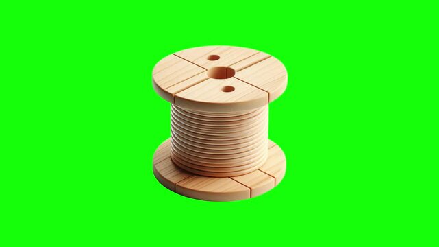 Wooden cable spool green screen animation motion graphic in 4K high resolution.