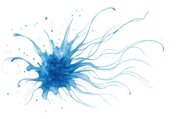 Abstract blue watercolor splash with thin tendrils, isolated on transparent background, ideal for creative projects
