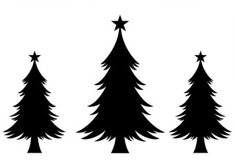 Obraz premium Three christmas trees with stars in a row against a plain white background