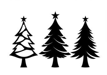 Obraz premium Three stylized evergreen trees with star toppers in a simple graphic design
