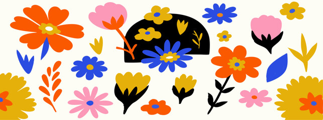Colorful Floral Design Elements: Abstract Flowers & Leaves