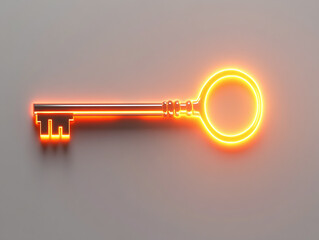 A secret key with a glowing symbol, isolated on a white surface, with no shadow.