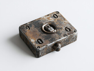 A small lock with numbers, isolated on a white surface, with metallic texture and no shadow.