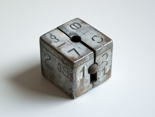 A small lock with numbers, isolated on a white surface, with metallic texture and no shadow.