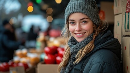 Smiling woman at a market