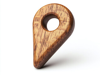 A wooden map marker, isolated on a clean white background, with detailed engravings and no shadow.