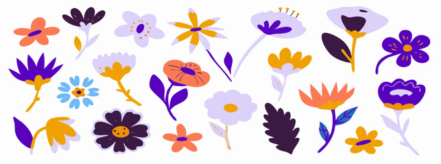 Collection of Colorful Flat Flower Illustrations