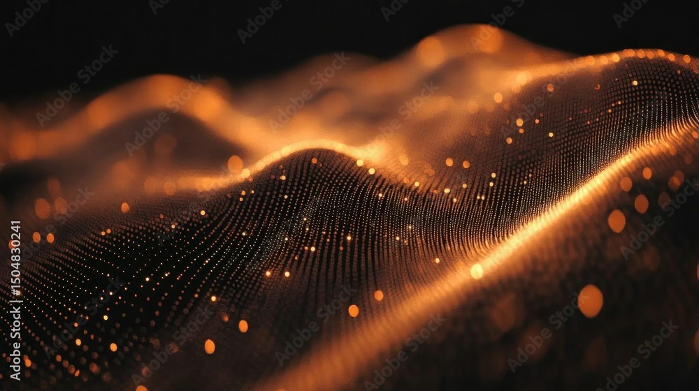 Poster abstract orange digital wave particle flow background