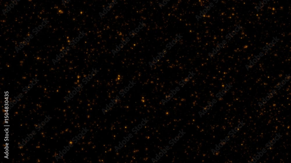 Poster abstract animation loop flickering glow gold stars particles flow up on black background. 4k 3d seam
