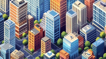 Obraz premium Isometric Cityscape, A Vibrant Urban Landscape with Modern Architecture
