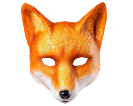 Vibrant fox mask designed for costumes, featuring intricate details and striking orange color. This mask is perfect for parties, Halloween, or theatrical performances, adding playful touch to any