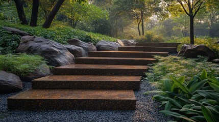 Serene Garden Steps at Dawn