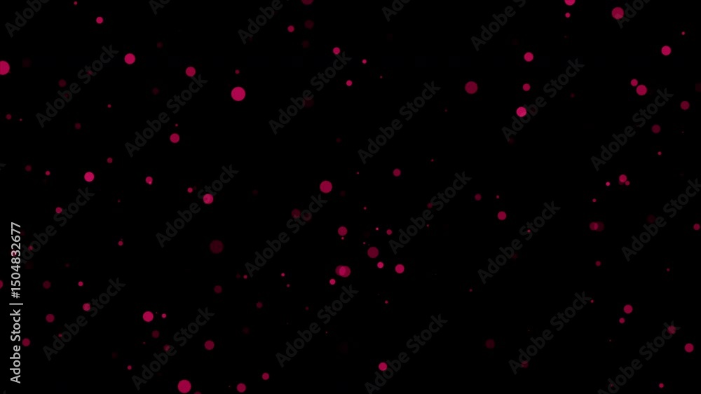 Poster abstract loop animation glow pink bokeh particles flowing on black background. 4k 3d chaotic motion 