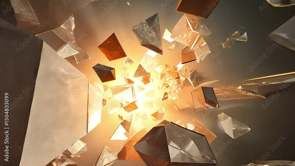 Poster radiant explosion of geometric shapes dynamic shards of glass and light create abstract visual energ