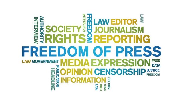 Freedom of Press animated word cloud;text design animation tag kinetic typography seamless loop.
