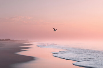 serene sunset on tranquil beach with soft waves lapping at shore