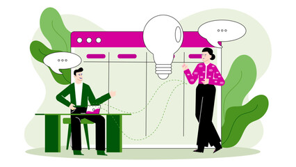 Two people brainstorming in front of a large calendar. Suitable for business meetings, project planning, teamwork, and work inspiration concepts.