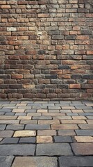 Naklejka premium Brick wall and pathway texture, rustic and aged appearance.