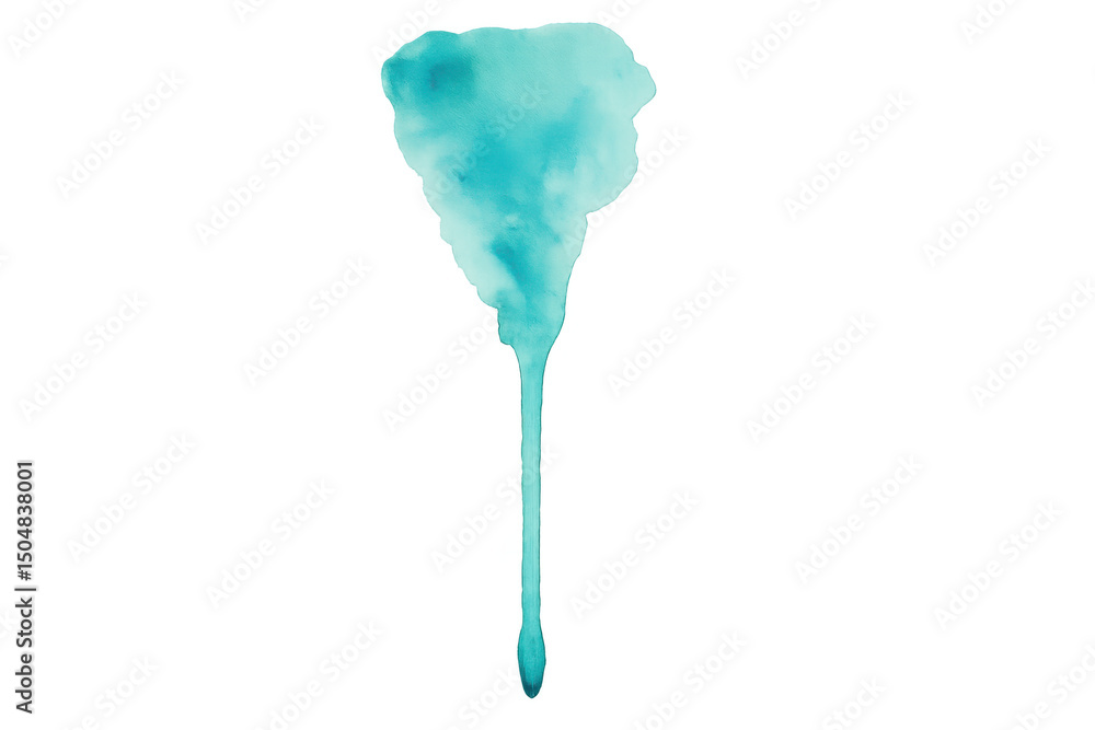 Poster turquoise watercolor streaming, dripping across transparent surface, creating fluid artistic texture