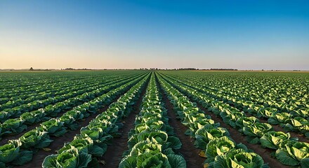 Cabbage Plants Growing in Neat Rows on Farmland – Agricultural Landscape with Crop Fields