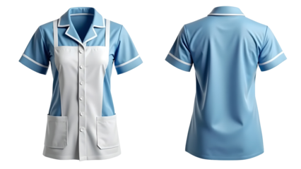 Hotel Housekeeper Uniform Front and Back View Isolated on Transparent Background