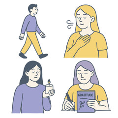 Obraz premium Mindful walking, gratitude journaling, candle meditation, emotional well being