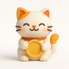 Cute Cartoon Cat Holding a Gold Coin