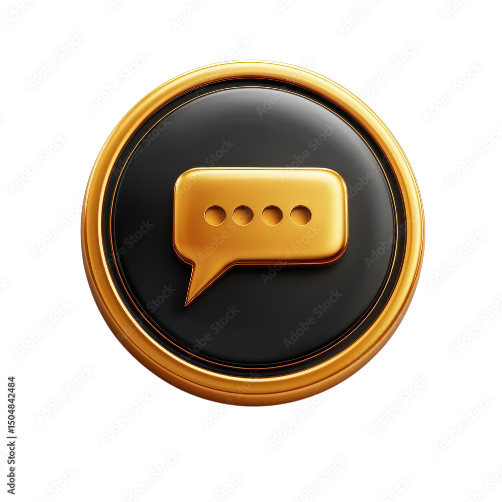 Poster golden chat bubble icon symbolizing connection and communication within on transparent background